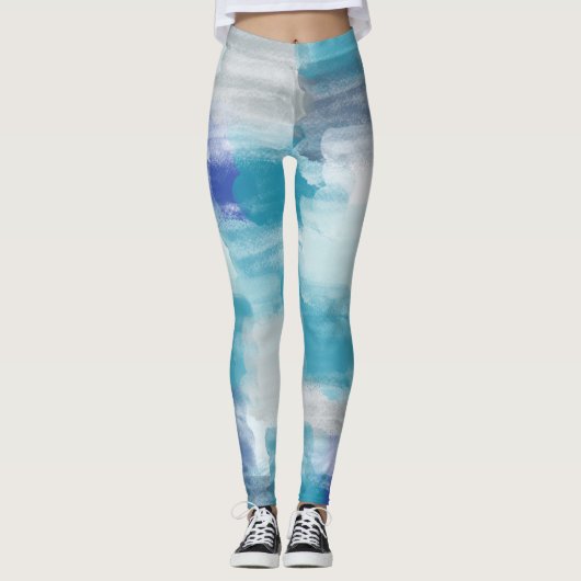 Abstracte kunst met moderne Turquoise en grijze Wa Leggings (Voorkant)