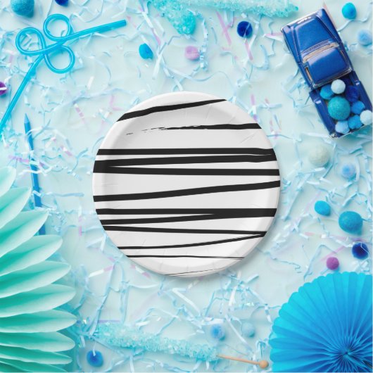 Abstracte kunst met moderne zwarte en witte lijnen papieren bordje (Feest)