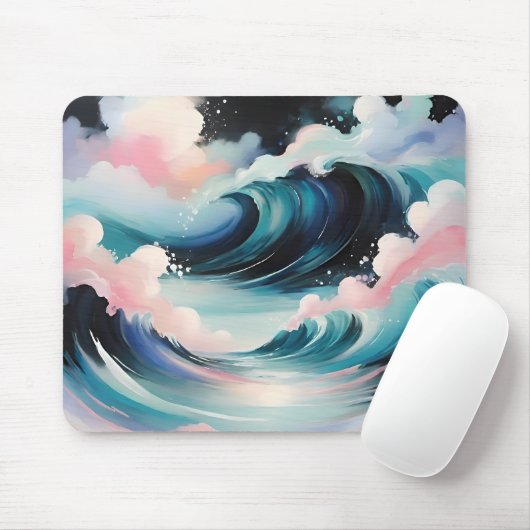 Abstracte kunst met oceaangolven muismat (Met muis)