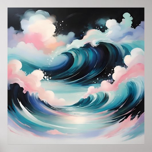 Abstracte kunst met oceaangolven poster (Voorkant)