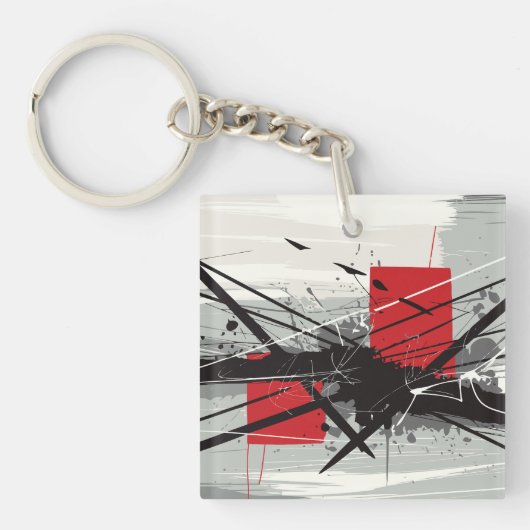 Abstracte kunst met rode blokken en zwarte streken sleutelhanger (Voorkant)