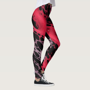 Abstracte kunst met rode en violette verf leggings