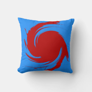 Abstracte kunst met rood en blauw omrokken schilde kussen