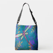Abstracte kunst met roze dragonfly crossbody tas (Achterkant)