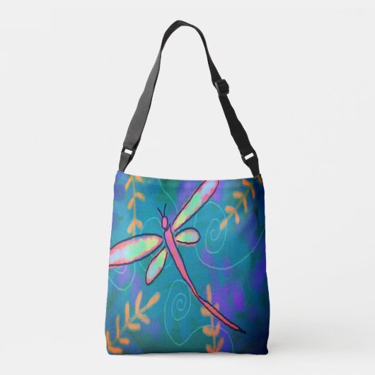 Abstracte kunst met roze dragonfly crossbody tas (Achterkant)
