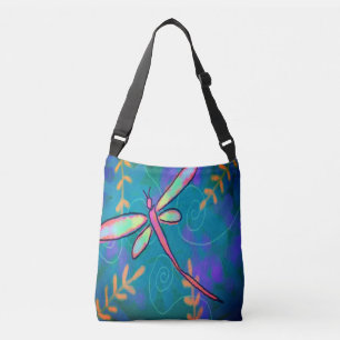 Abstracte kunst met roze dragonfly crossbody tas