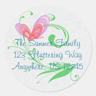 Abstracte kunst met roze zomervlinder ronde sticker