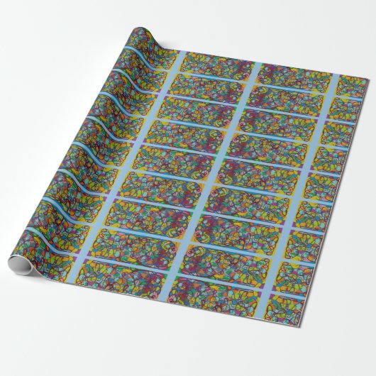 abstracte kunst met ruiten gebrandschilderd glas l cadeaupapier (Uitgerold)