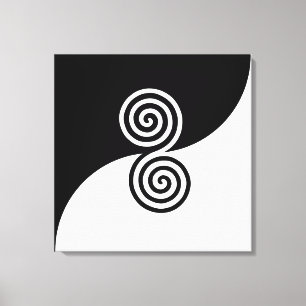 Abstracte kunst met spiraalvormige cirkels in zwar canvas afdruk