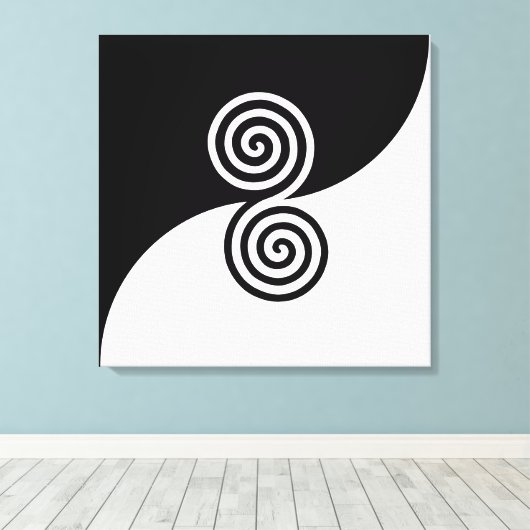 Abstracte kunst met spiralen in zwart-wit canvas afdruk (Insitu (Houten vloer))