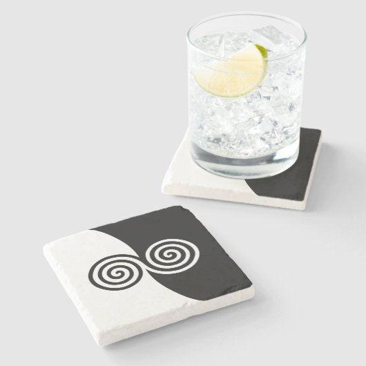 Abstracte kunst met spiralen in zwart-wit stenen onderzetter (Zijkant)