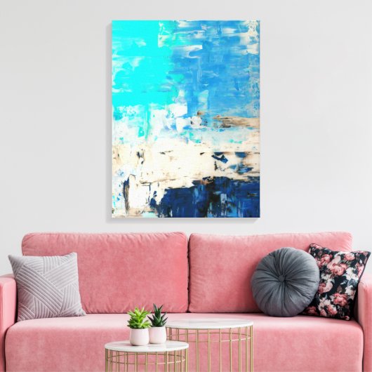 abstracte kunst met tegenovergestelde Turquoise Canvas Afdruk (Insitu (Woonkamer))