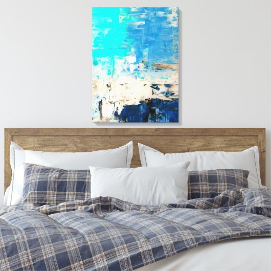 abstracte kunst met tegenovergestelde Turquoise Canvas Afdruk (Insitu (Slaapkamer))