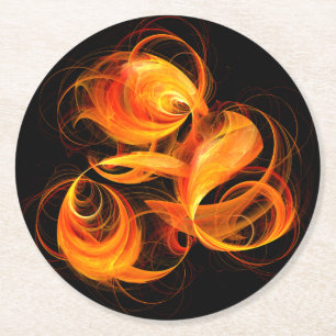Abstracte kunst met vuurbal ronde kartonnen onderzetter