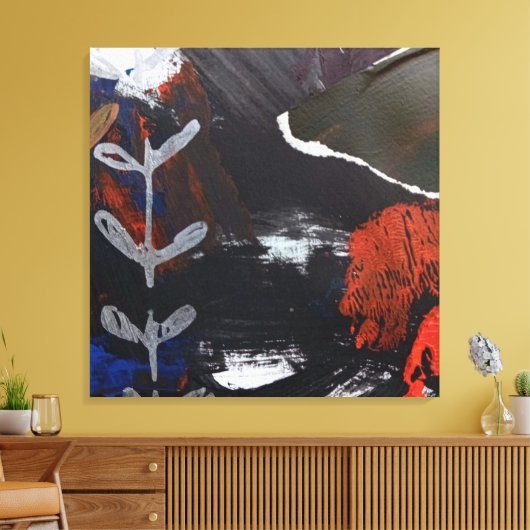 Abstracte kunst met zilver, koper en rode accenten canvas afdruk (Insitu (Woonkamer))