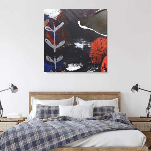 Abstracte kunst met zilver, koper en rode accenten canvas afdruk (Insitu (Slaapkamer))