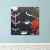 Abstracte kunst met zilver, koper en rode accenten canvas afdruk (Insitu (Houten vloer))