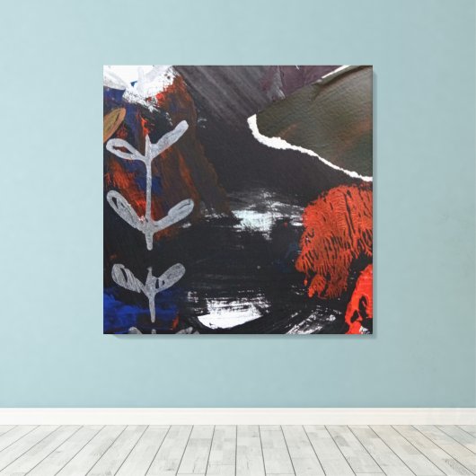 Abstracte kunst met zilver, koper en rode accenten canvas afdruk (Insitu (Houten vloer))