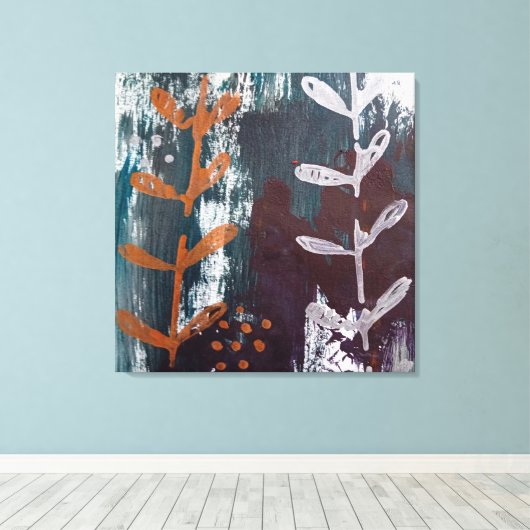 Abstracte kunst met zilveren, kopertinten over Bla Canvas Afdruk (Insitu (Houten vloer))