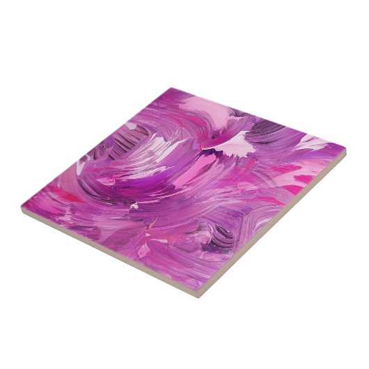 Abstracte kunst Modern Paars Roze Wit Tegeltje (Zijkant)