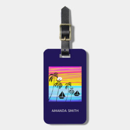 Abstracte kunst Modern Tropical Sunset Sailing Bagagelabel