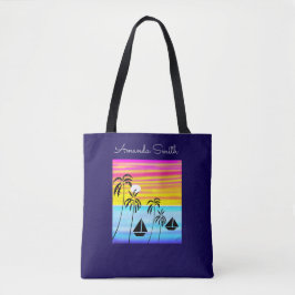 Abstracte kunst Modern Tropical Sunset Sailing Tote Bag