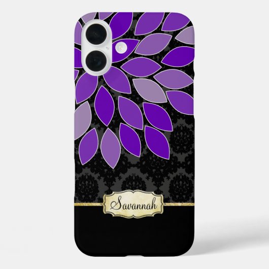 Abstracte Kunst Moderne Bloemen Paarse Zwart Goud Case-Mate iPhone Case (Achterkant)