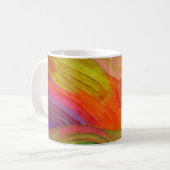 Abstracte Kunst mok met oranje, groene, rode kleur (Voorkant links)
