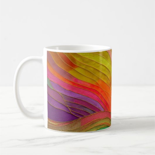 Abstracte Kunst mok met oranje, groene, rode kleur (Links)