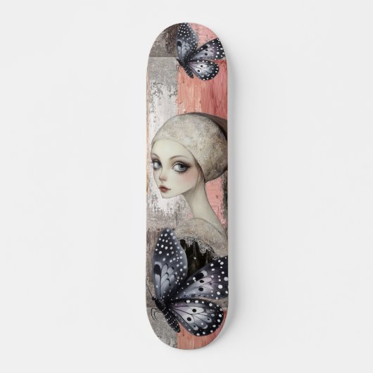 Abstracte kunst noodlijdende grunge girl mixed med persoonlijk skateboard (Voorkant)