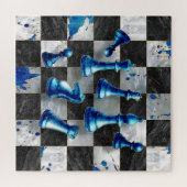 Abstracte kunst op de schaak - blauwe marmer legpuzzel (Horizontaal)
