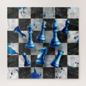 Abstracte kunst op de schaak - blauwe marmer legpuzzel (Verticaal)