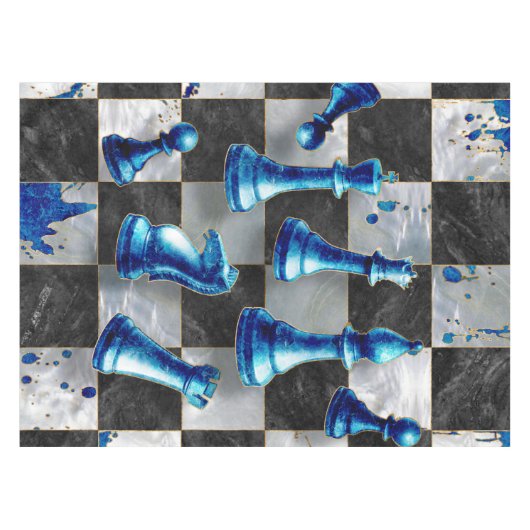 Abstracte kunst op de schaak - blauwe marmer tafelkleed (Voorkant (Horizontaal))