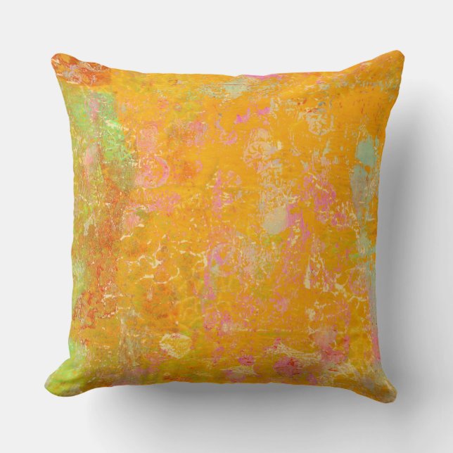 Abstracte kunst Oranje gele roze rood groen schild Kussen (Voorkant)