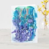 Abstracte kunst, Paarse, Blauwe, Waterverf Print Kaart (Gele Bloem)