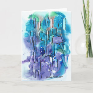 Abstracte kunst, Paarse, Blauwe, Waterverf Print Kaart
