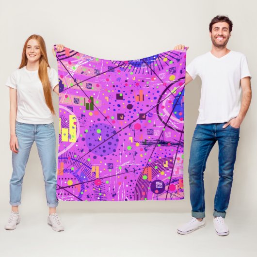 Abstracte Kunst: Paarse Glitch Fleece Deken (In situ)