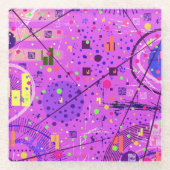 Abstracte Kunst: Paarse Glitch Glazen Onderzetter (Voorkant)