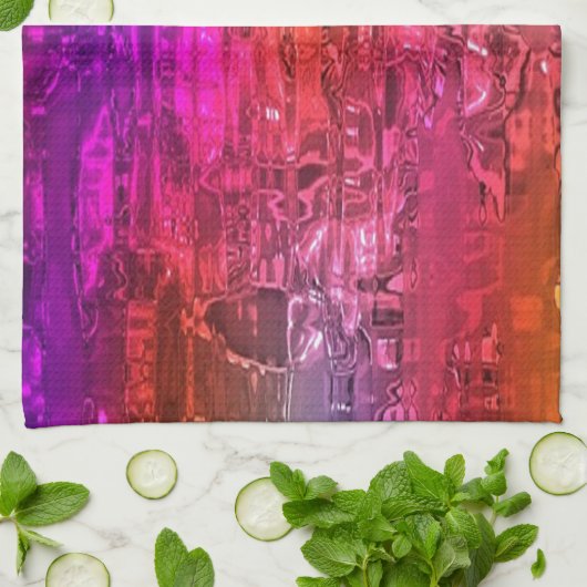 Abstracte kunst, Paarse Oranje roze Theedoek (Gevouwen)