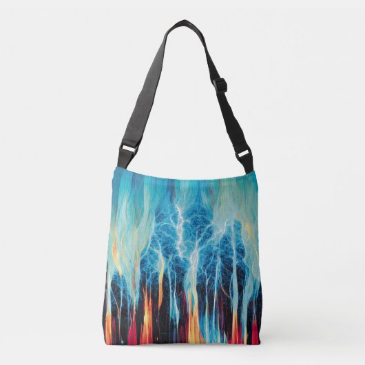 Abstracte kunst Pattern Red en Blue Electric Energ Crossbody Tas (Voorkant)