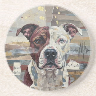 Abstracte Kunst Pitbull Versie 1 Zandsteen Onderzetter