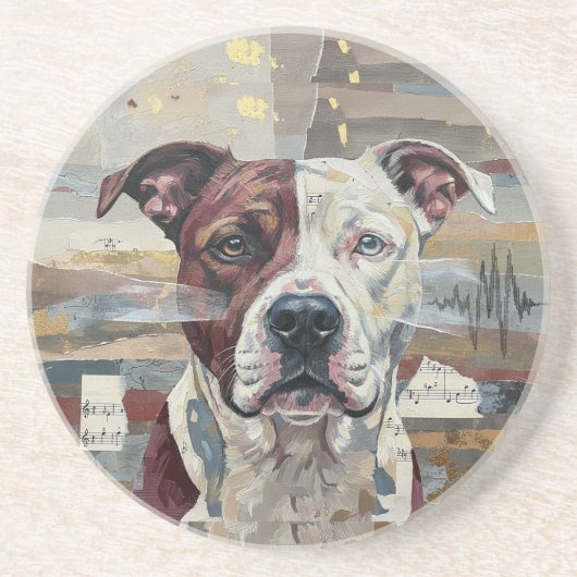 Abstracte Kunst Pitbull Versie 1 Zandsteen Onderzetter (Voorkant)