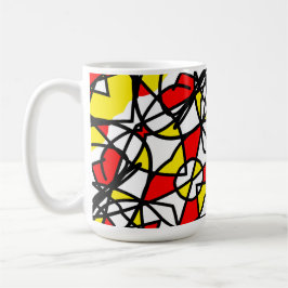 Abstracte kunst Positieve Vibes Geel Rood Zwart Koffiemok