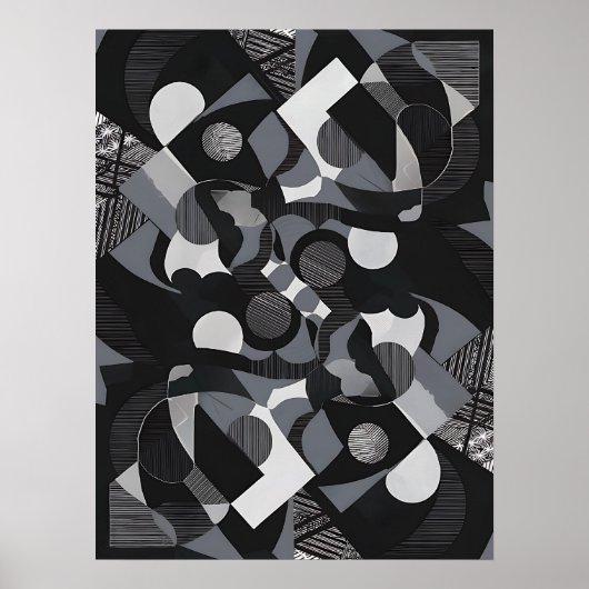 Abstracte kunst Poster, zwart-wit moderne print (Voorkant)