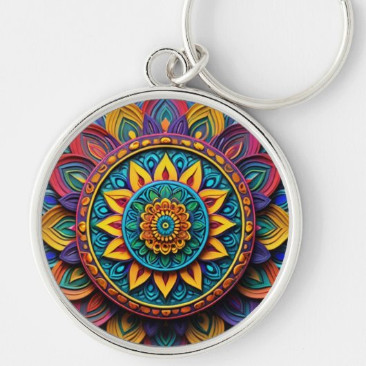 Abstracte kunst ronde metalen sleutelhanger (Voorkant)