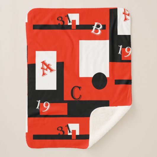 Abstracte kunst rood zwart wit dekentje sherpa deken (Voorkant)