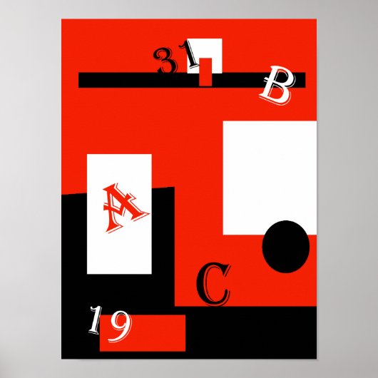 Abstracte kunst rood zwart wit poster (Voorkant)