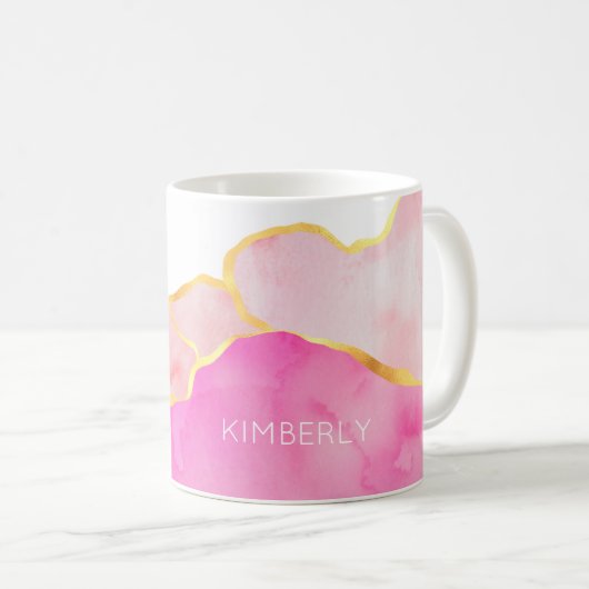 Abstracte Kunst Roze Goud Wit Moderne NAAM Vrouwel Koffiemok (Voorkant rechts)