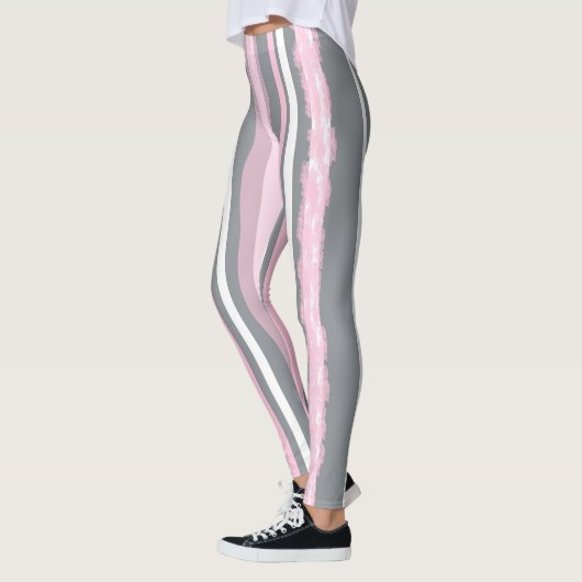 Abstracte Kunst Roze Grijs Witte Lijnen Leggings (Links)