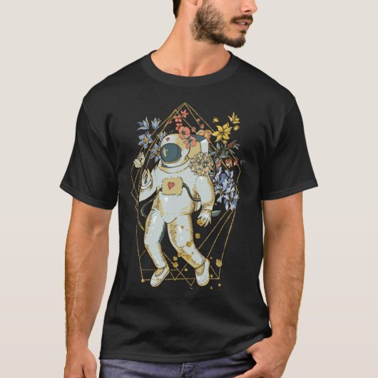 Abstracte kunst ruimte astronaut bloemontwerp t-shirt (Voorkant)